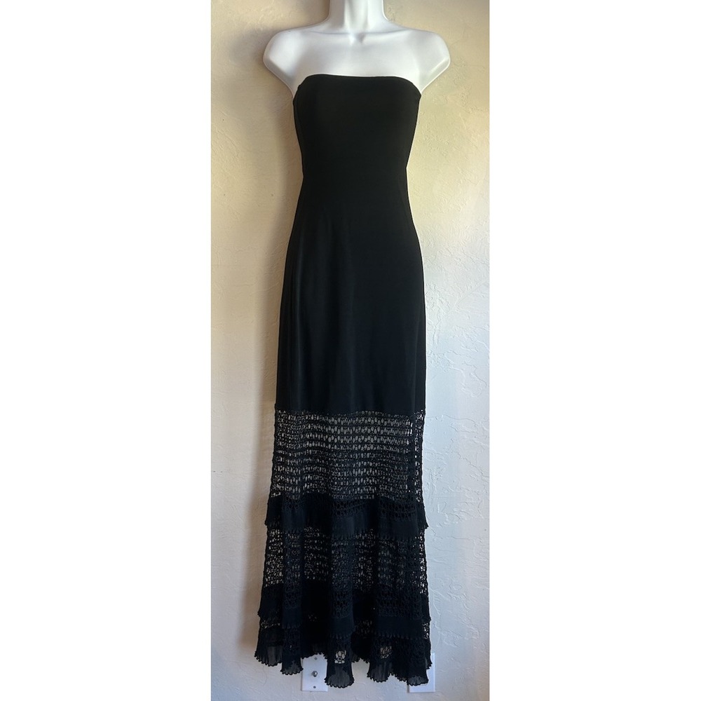 Vintage 90s Y2K Cache‎ Strapless Maxi Dress XS Gothic Romance Formal Crochet